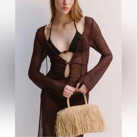 H&M Straw Fringe Handbag Raffia NWOT - Picture 6 of 9